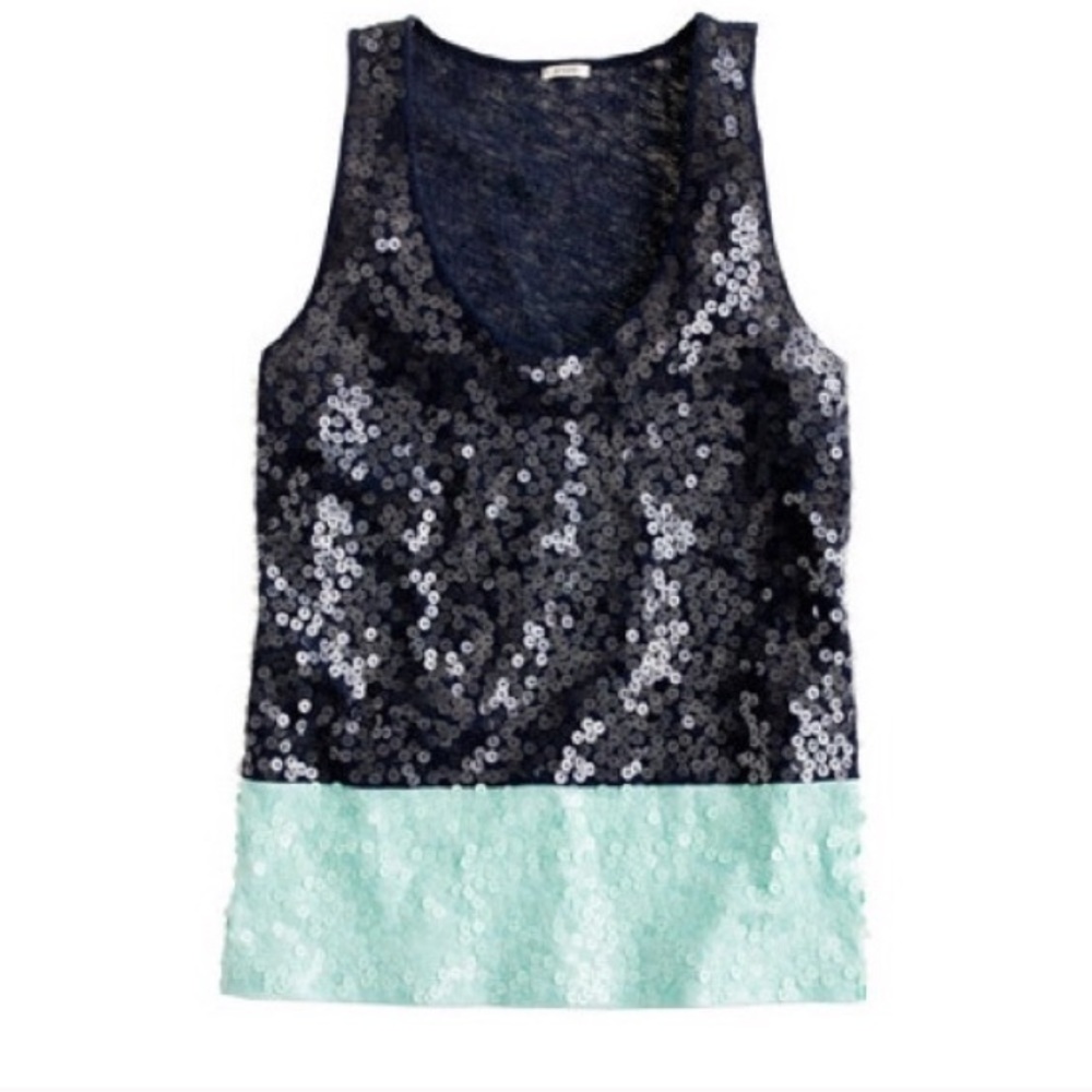 J. Crew Navy Blue & Mint Color Block Sequins Tank